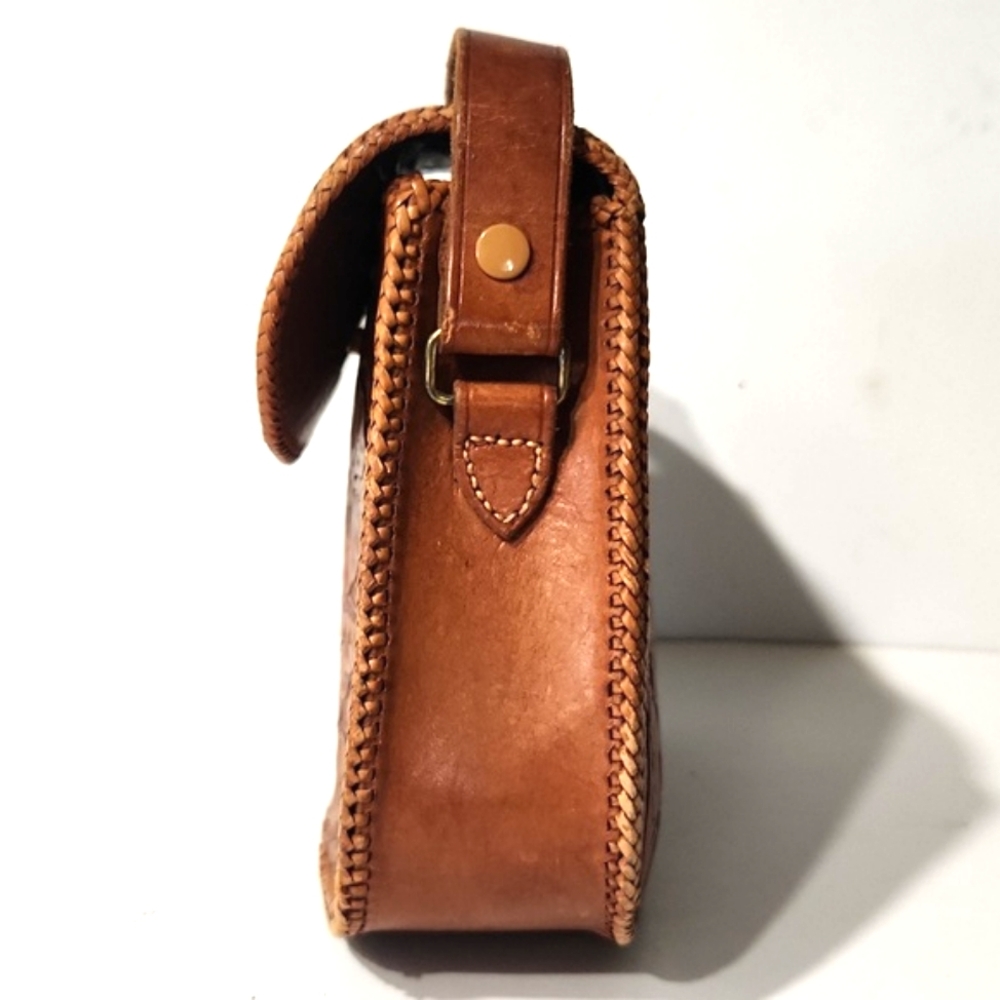 Vintage 50's Artisan Beautiful Hand Tooled Leather Handbag Purse - Picture 6 of 13